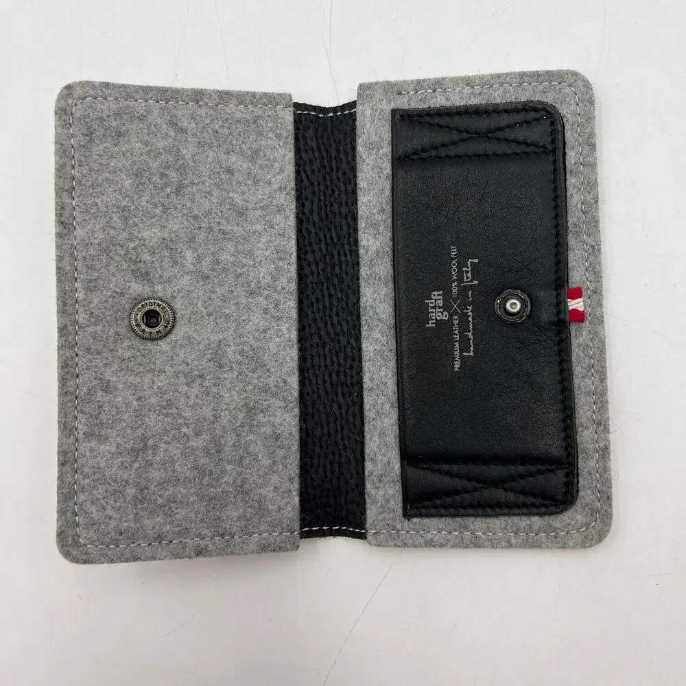 Hard Graft Card Fold Wallet Gray Leather Felt